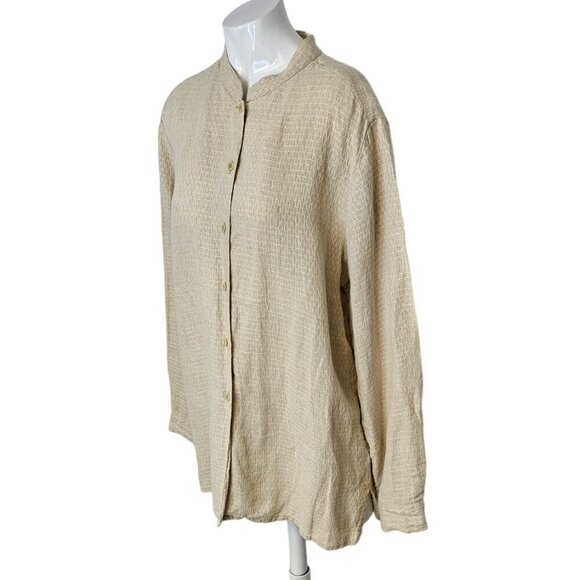 Eileen Fisher 100% Linen Long Sleeve Button Front Shirt Size Medium Petite - Picture 6 of 7